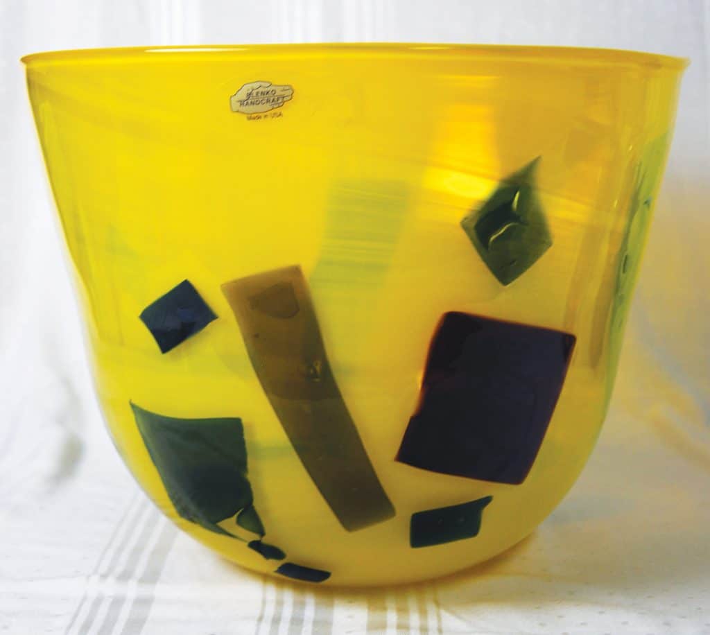 Blenko Glass Modernist “Opaque” Line large Yellow Bowl, No. 2904 made in 2004