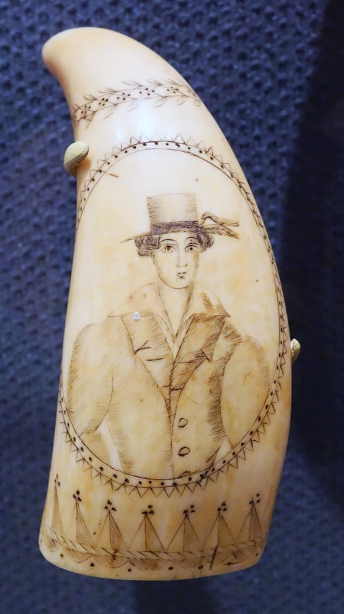 Sea captains’ wives and children sometimes accompanied them on voyages and produced a fair amount of scrimshaw. Notably, Sallie Smith, the wife of Captain Frederick Howland Smith, created pieces that are just as highly regarded, if not more so, then those of her male counterparts. Scrimshaw by an unknown artist, ca. 1830-1860 courtesy of the Brooklyn Museum