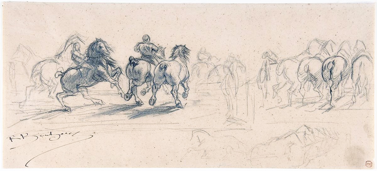 Rosa Bonheur (1822-1899) Sheet of Studies for The Horse Fair, 1840s. Black chalk and graphite. Metropolitan Museum of Art