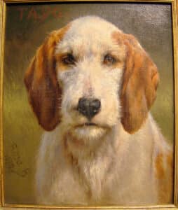 Three dogs from a series of sheepherders’ dogs painted by Rosa Bonheur in 1879  (l-r) Brizo, Martin, and Tayo