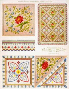 Antimacassar needlework patterns, England, 1879