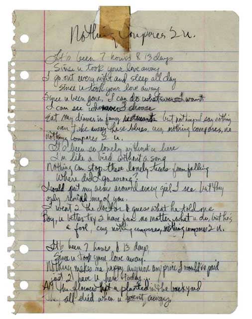 Prince handwritten lyrics, $150,986, RR Auction