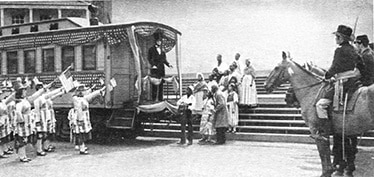 “Farewell to A New President,” a pageant photo depicting Abraham Lincoln’s 1861 departure from New York, en route to Washington, D.C.