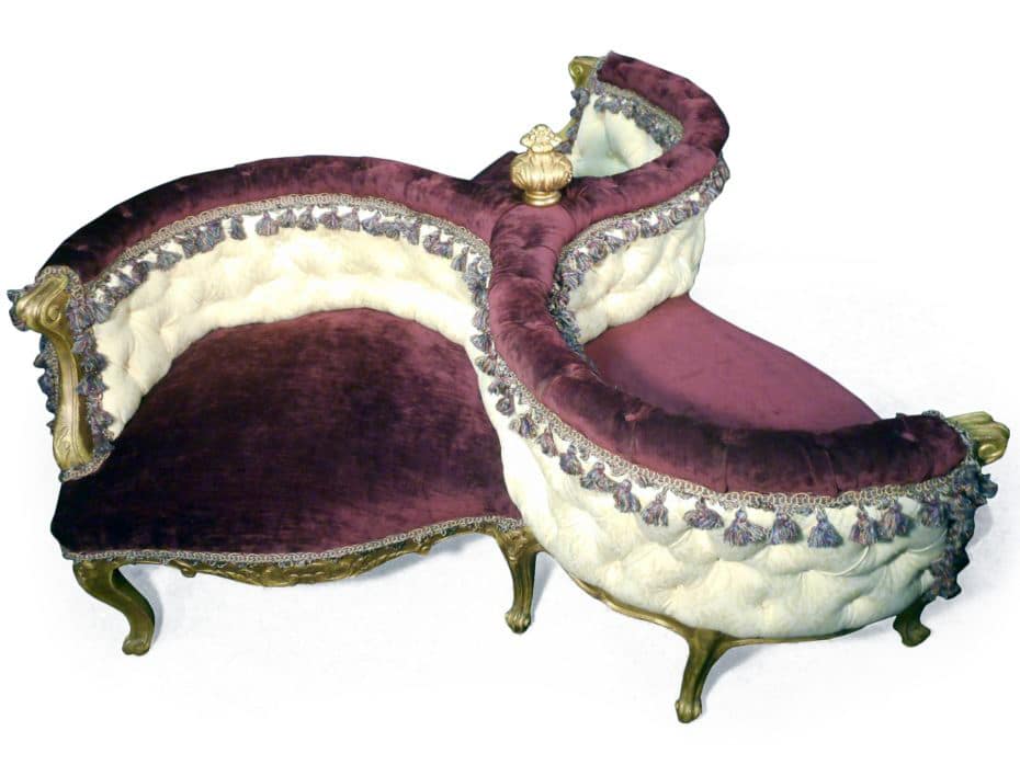 Taking on a propeller-like form, the three-way chairs were known as the “indiscreet,” in honor of the third person who would be sticking their nose into a private conversation. Napoleon distributed them throughout his ministers' apartments in the Louvre, as if to encourage his advisors and subjects to eavesdrop on each other.