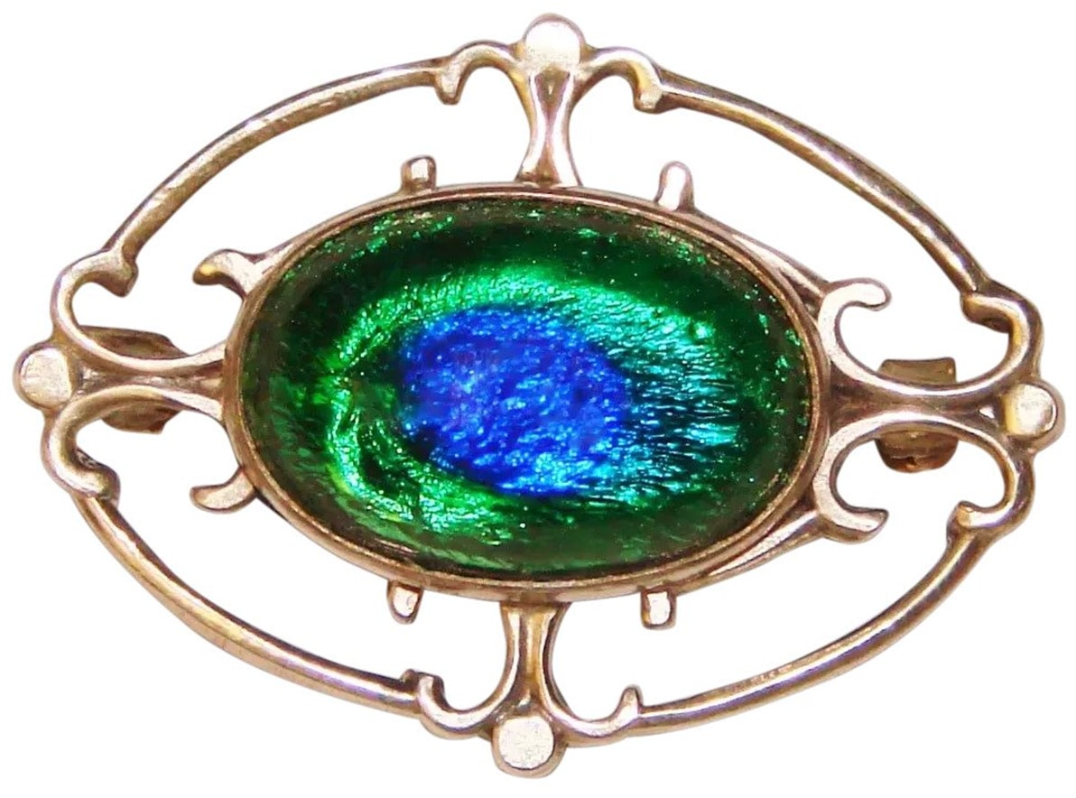 Vintage Peacock Eye Glass Brooch