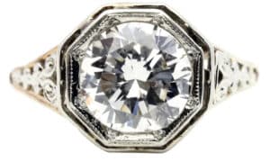 Art Deco Era Old European Cut Ring in Platinum