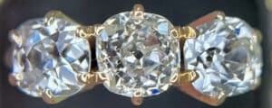 Old Mine Cut Diamond 3 Stone Engagement Ring