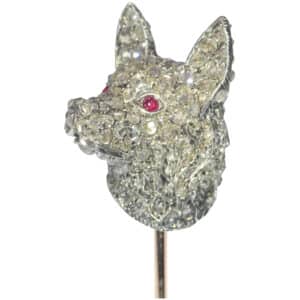 Diamond Victorian Stickpin of a dog’s head for sale on Rubylane.com for $19,352