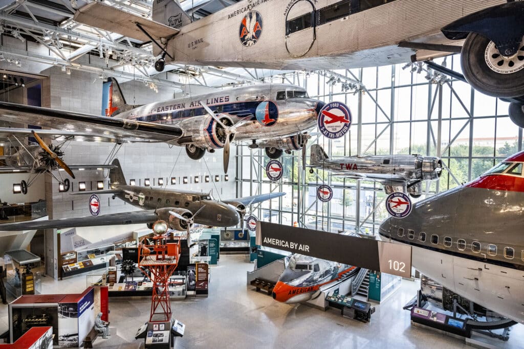 A view of the America by Air gallery at the Air and Space Museum.