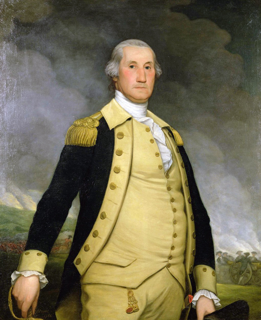 American artist Joseph Wright painted this likeness of Washington after the Commander in Chief had finally secured American independence. General Washington sat for the portrait at his headquarters in Rocky Hill, New Jersey, in the fall of 1783, just before he traveled south to resign his command.